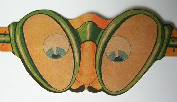 Vintage 1920s Deco Face Eyeglass Cardboard Mask