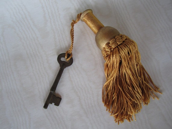 Vintage Skeleton Key with Gold Tassel for Display