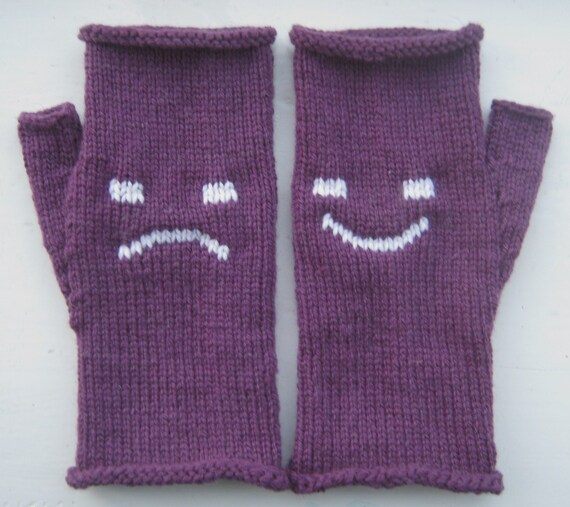 Happy and Sad Emoticon Fingerless Mittens / Gloves