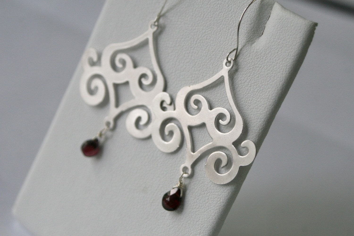 Out of the Orient - Garnet and White Gold Earrings