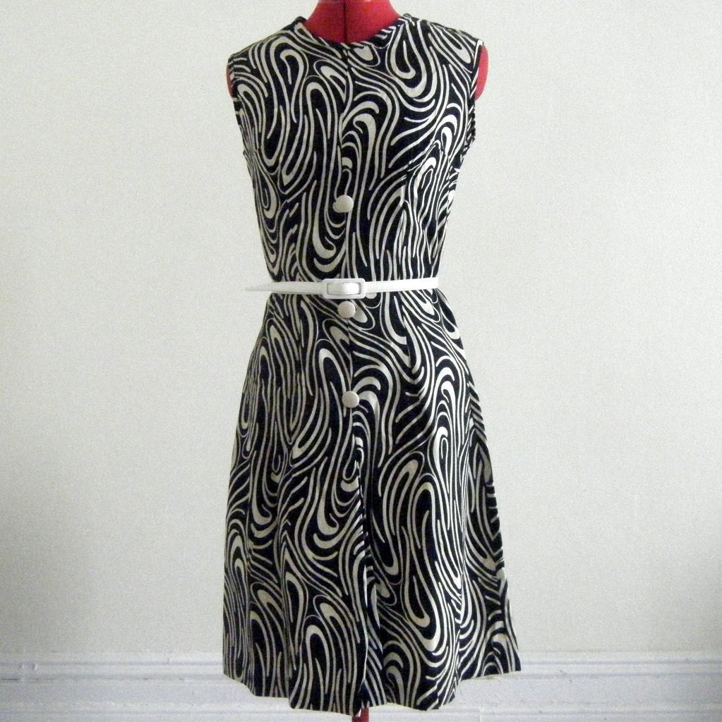 1960s Mod Print Sleeveless Dress - Size Small/Medium
