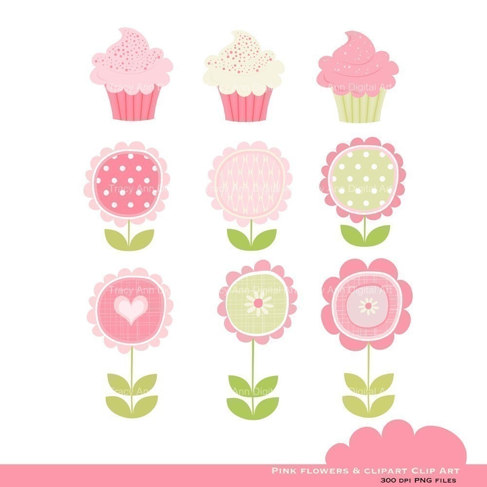 Pink flower and Cupcake Clip