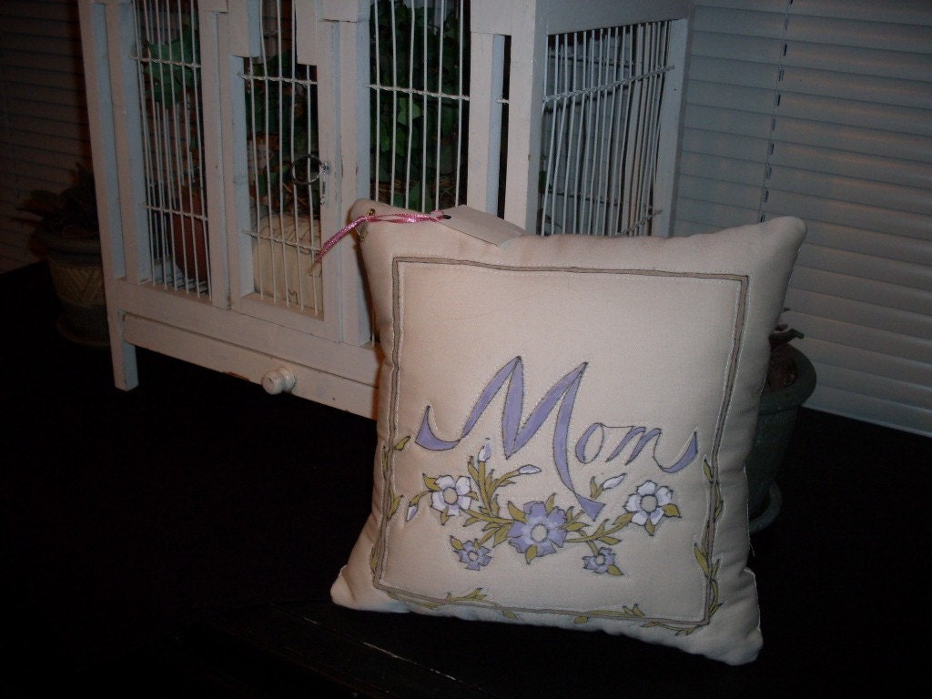 Hand Painted Mom Pillow 11 x 11 Gentle Shades Of Lavender