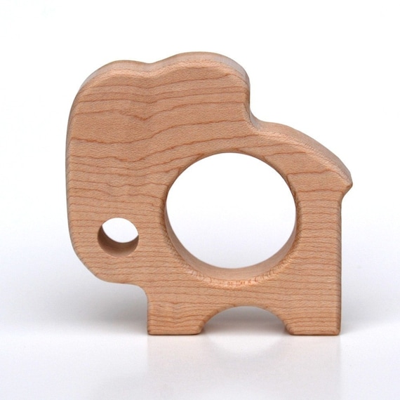 natural Elephant Teething Toy - wooden teether for infants and toddlers