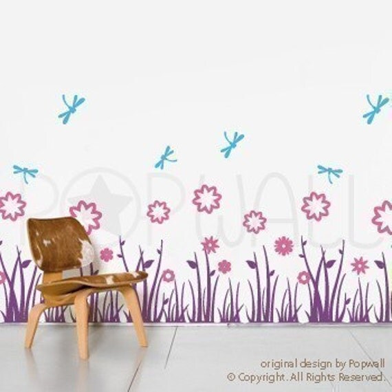 NEW DESIGN Grass Land with Flowers and Dragonflies - 077