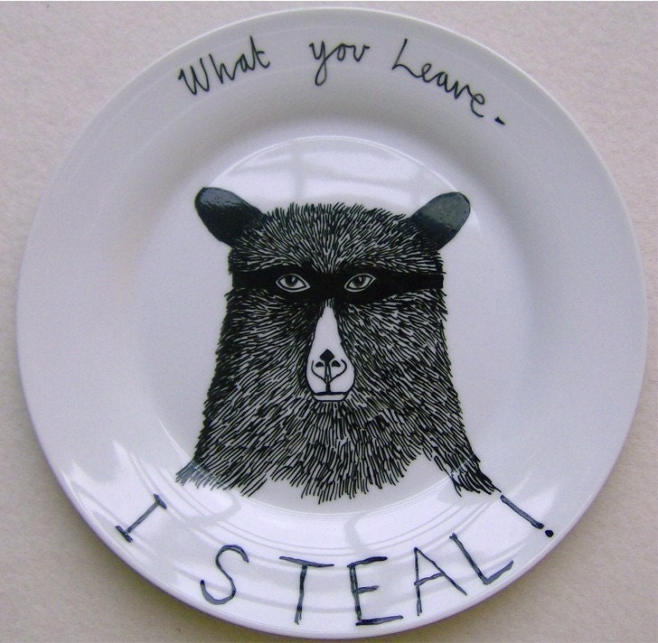 Side Plate - Hand Painted - Hungry Bear Thief