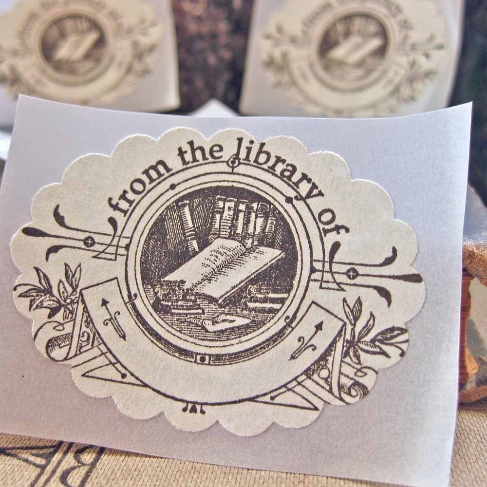 Bookplate Stickers-Vintage Inspired- Black on Parchment