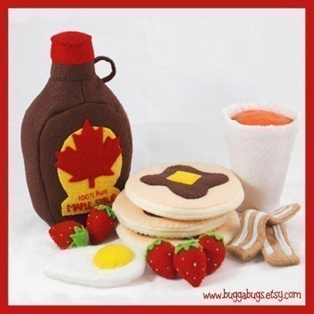 PANCAKE BREAKFAST - PDF Felt Food Pattern (Pancakes, Maple Syrup, Bacon, Egg, Strawberries, Orange Juice, Cup)