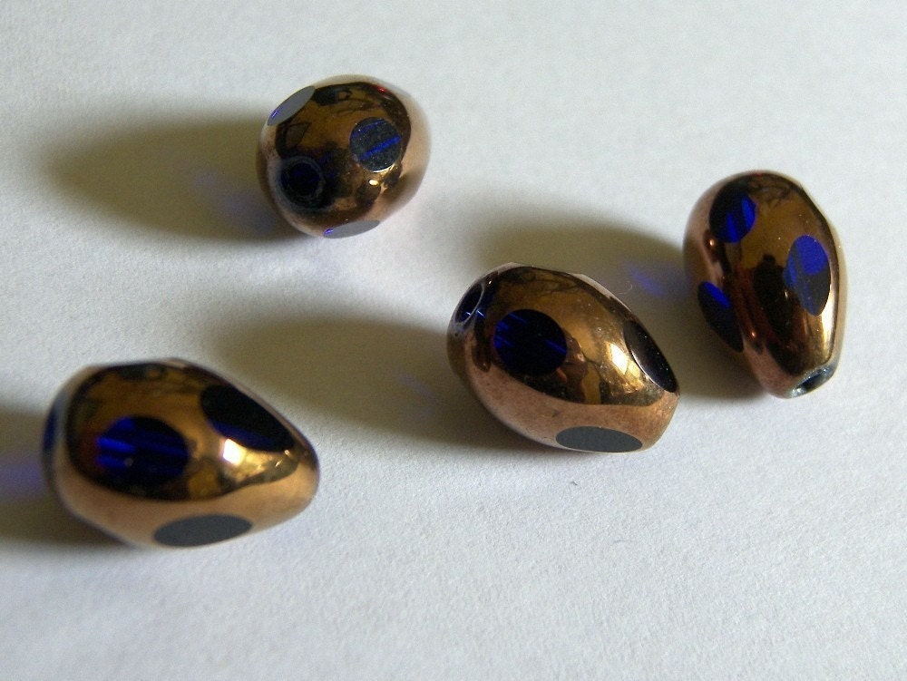 On Sale Now Copper Royal Blue Teardrop Beads
