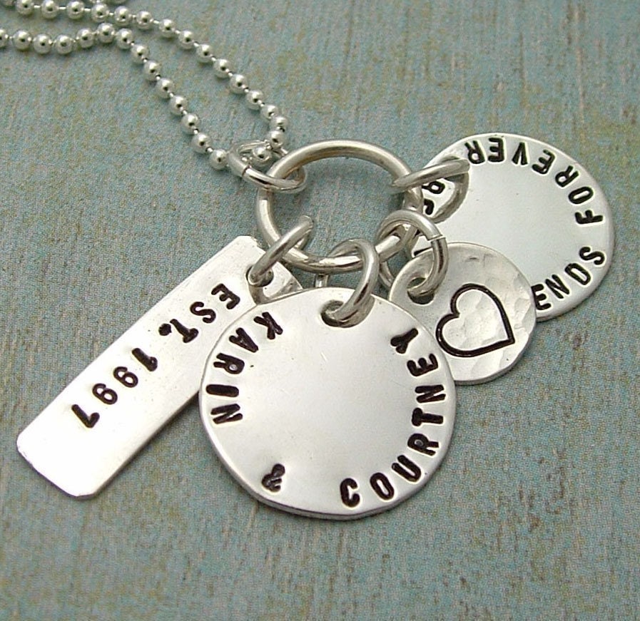 FAMILY.......Hand Stamped Sterling Silver  Tag Necklace Est. Your Date and Your Names