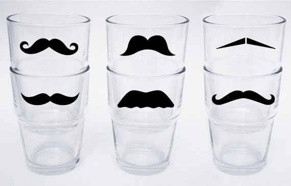 Mini Moustache Stackable Glasses - Variety of Colors and Styles (set of 6)