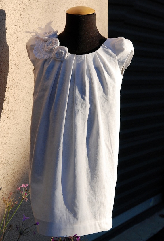 Linen Flower Girl Dress, retro style, custom size