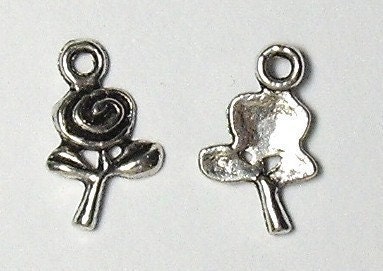 10 Pcs Antique Silver Rose Stalk Charm Pendants