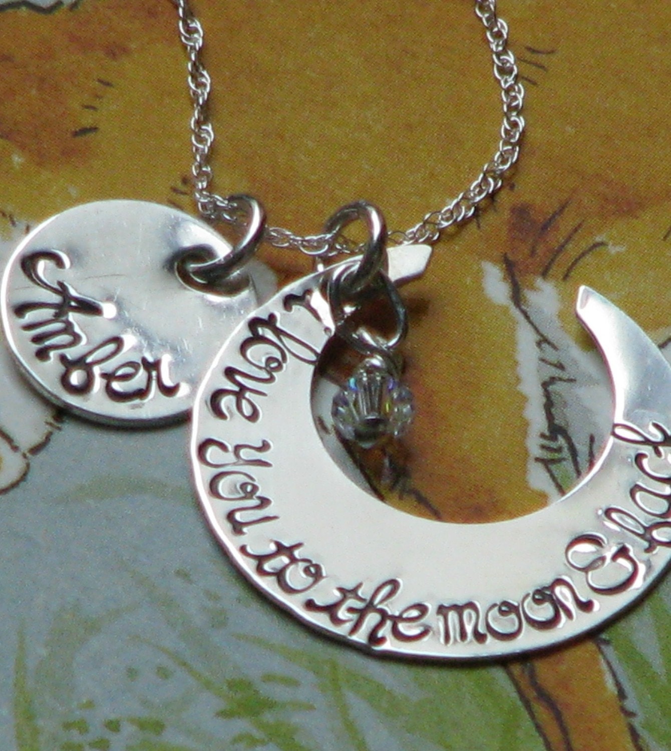 I love you to the moon and back necklace with name charm - sterling silver 