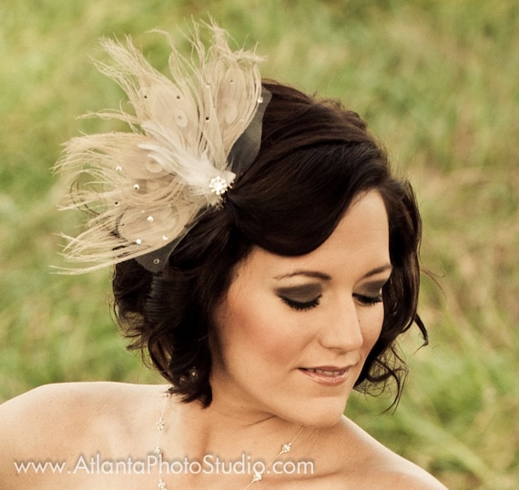 Vintage Ivory Peacock Feather Fascinator 