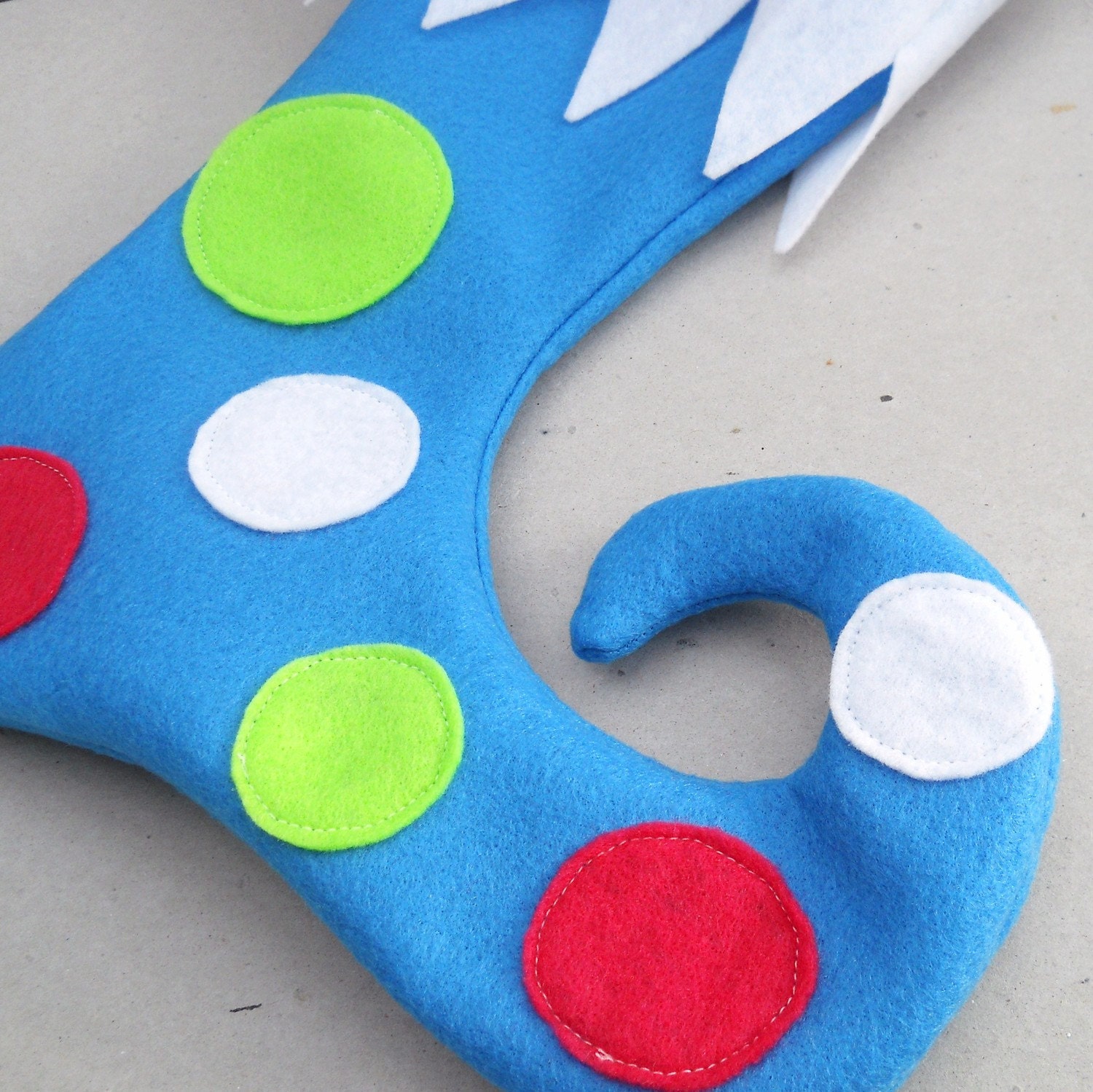 Winter Blue Elf Stocking with Pink and Green Polka Dots