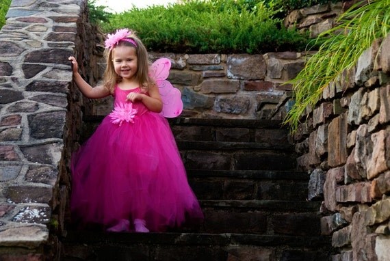 Princess Dress - Pink tulle and leotard fabric - RESERVED with Wings, Headband, Wand,