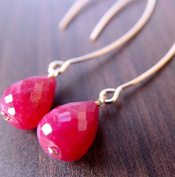 Precious ruby 14k gold red drop earrings