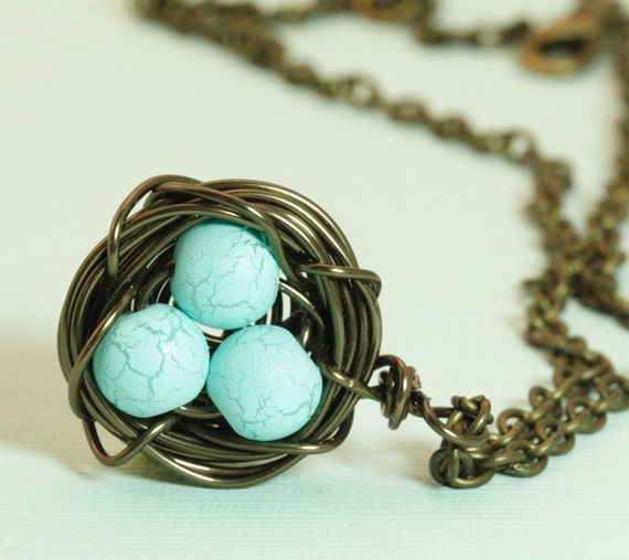 Free Shipping - Darling Bird Nest Necklace With Robin's Eggs