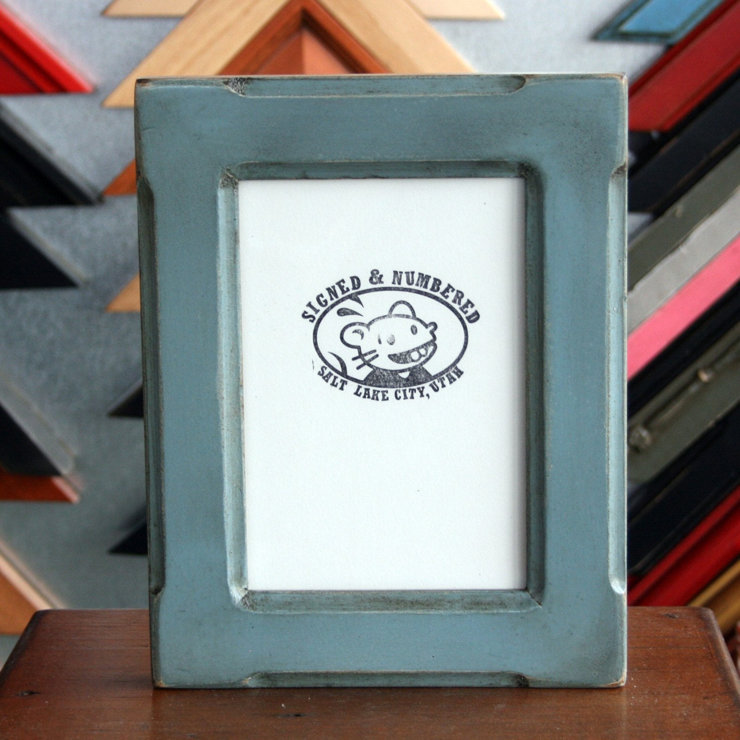 5x7 Picture Frame in Wide Bones Style and Vintage Smokey Blue Finish