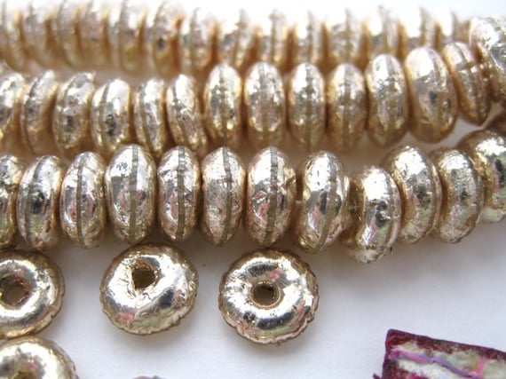 Vintage French Celluloid Sequin Beads. Antique Puffed Golden Rondelle Donuts 7mm vcb0001 (50)