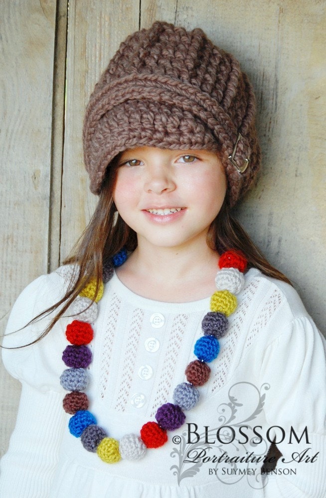 Crocheted Child's Beaded Necklace - Browns, Greys, Lemongrass, Pumpkin Spice, and Sapphire