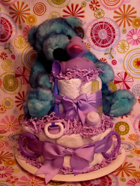 Bluebeary Baby Diaper Cake, Baby Shower Centerpiece, Baby Gift