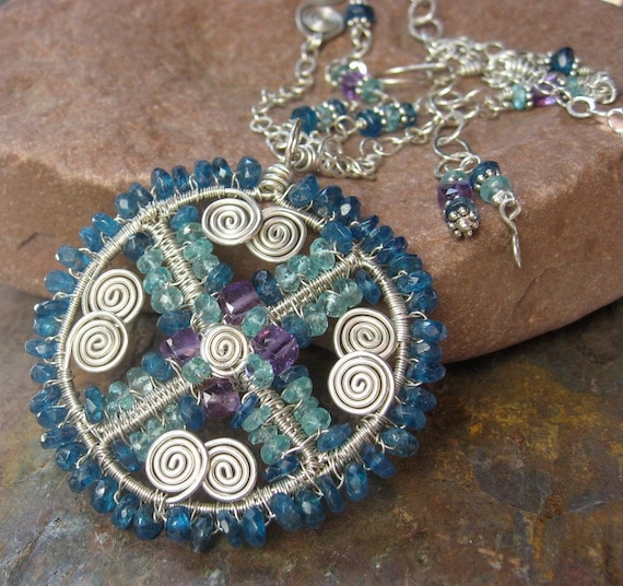 Apatite, Amethyst, and Sterling Silver Wire Wrapped Pendant ... MANDALA DREAMS