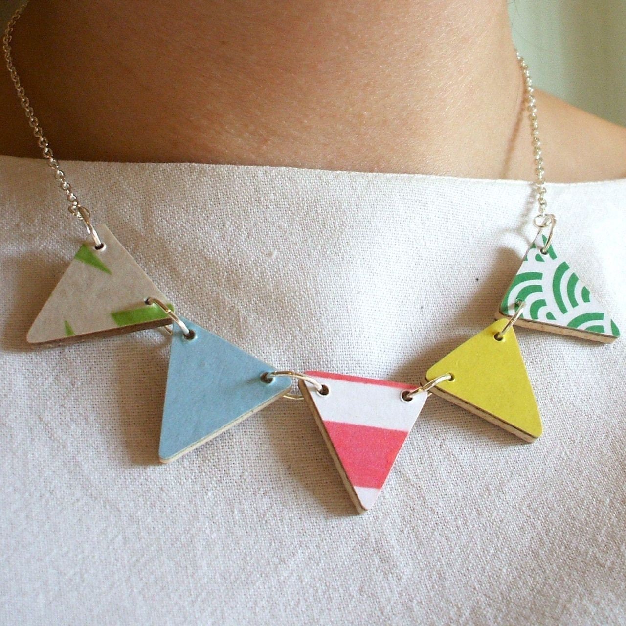 Wooden Bunting Flag Necklace - Candy Colours