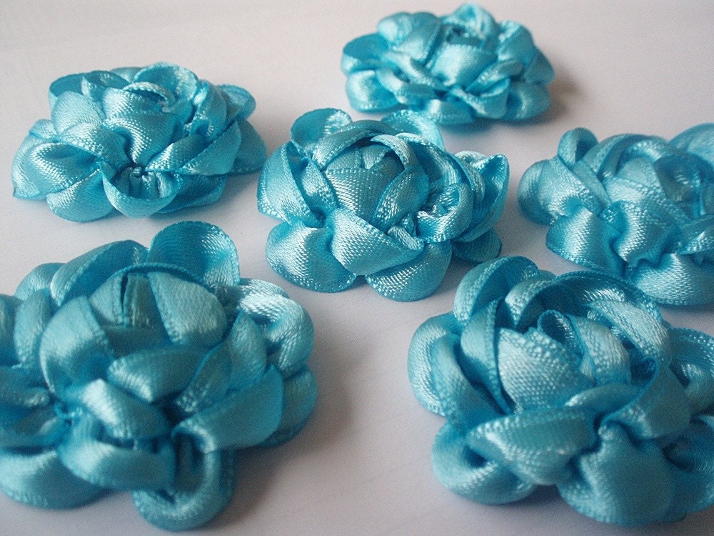 Handmade Turquoise Ribbon Flower Appliques by BizimSupplies wedding 