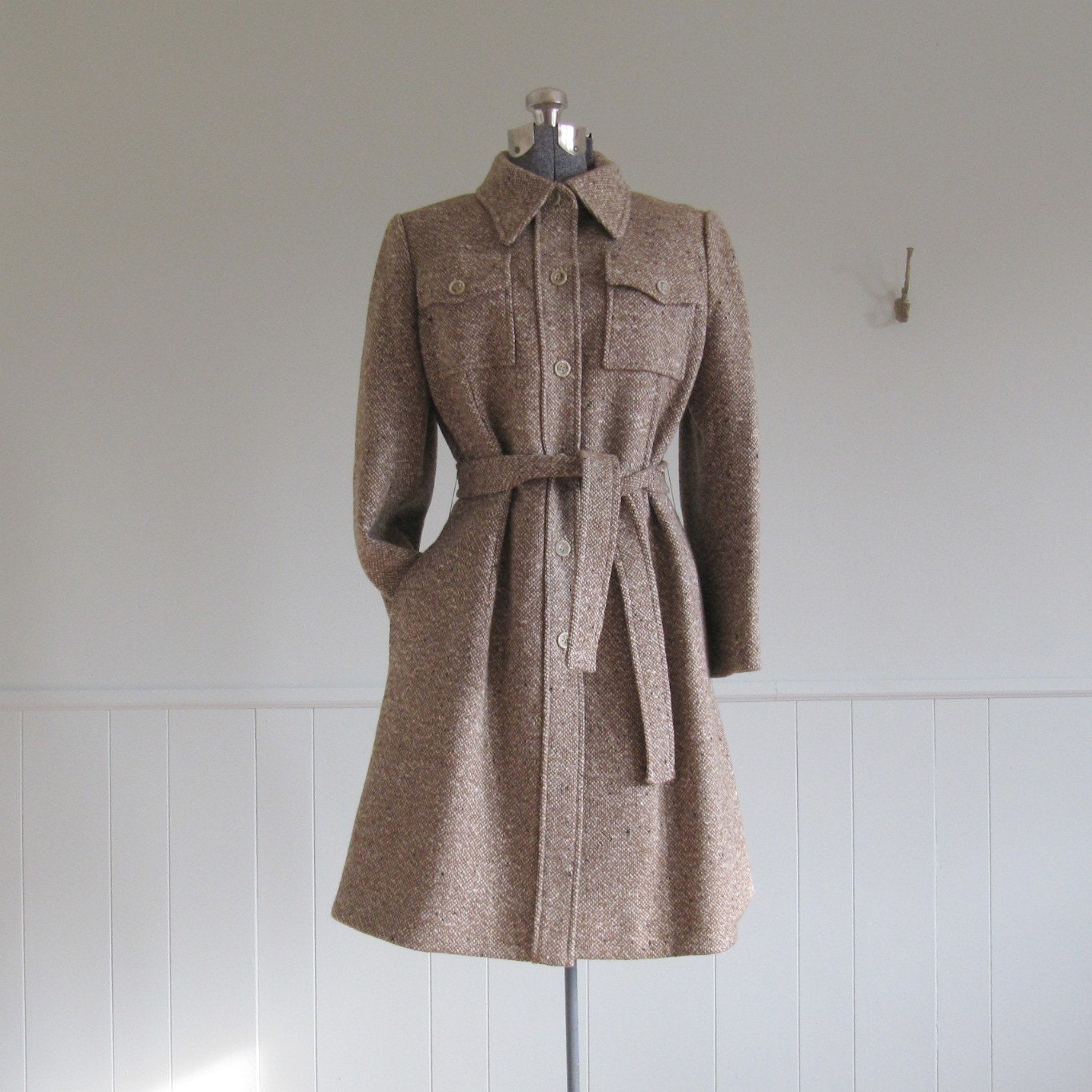 1960s vintage TWEED TIE WAIST coat