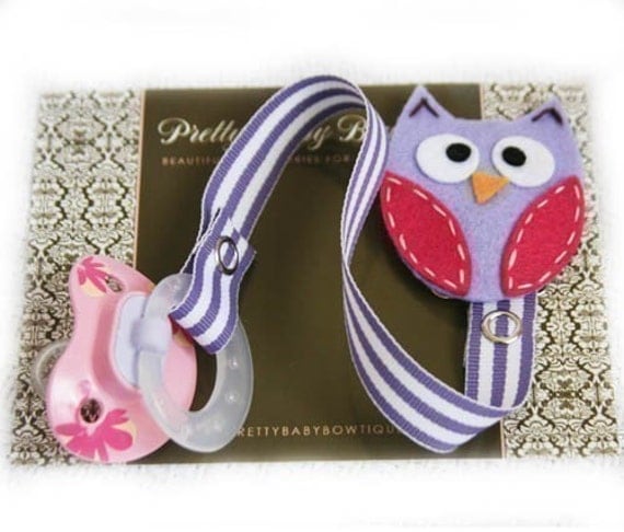 SALE Lavender And Pink Owl PACIFIER CLIP- Great For Babies And Toddlers