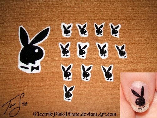 12 Black Playboy bunny nail decals and one bunny tattoo!