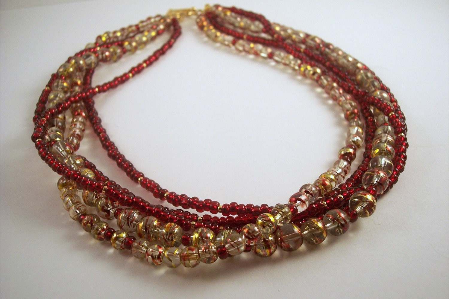 Red & Gold Multi-Strand Necklace