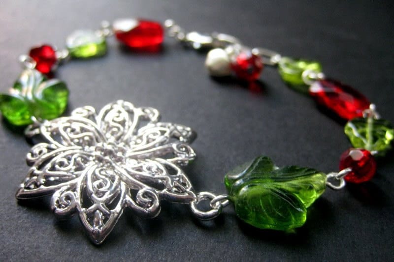 Handmade Holiday Poinsettia Bracelet. Artisan Jewelry by Gilliauna on Etsy