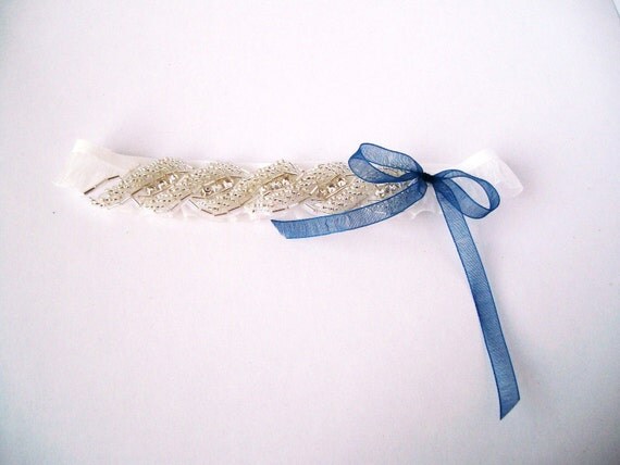 SINGLE GARTER - Swarovski Crystal Garter with Blue Bow
