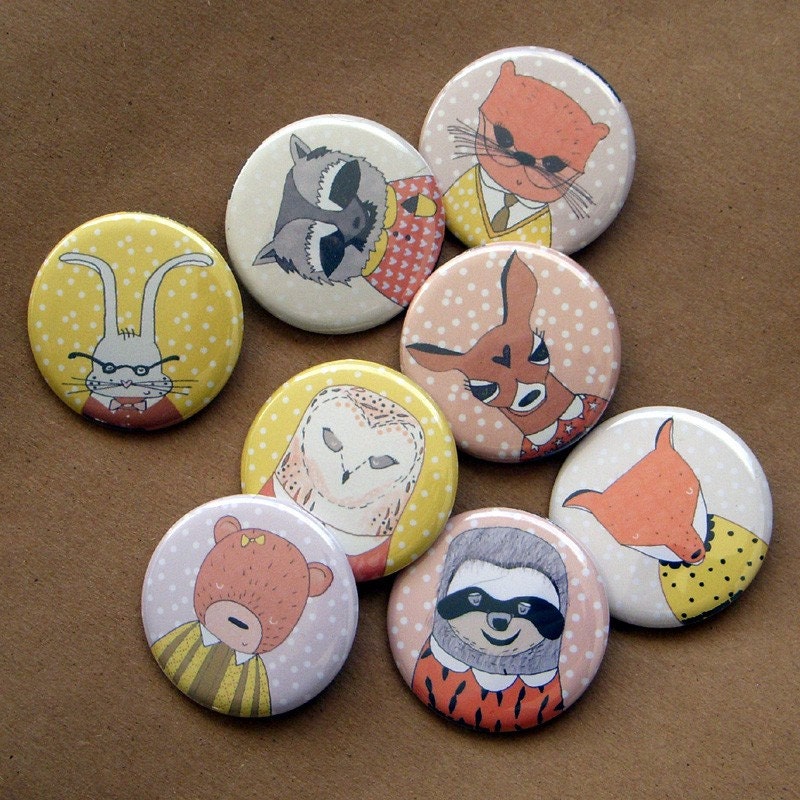 Animal Portraits Buttons - Set of 8