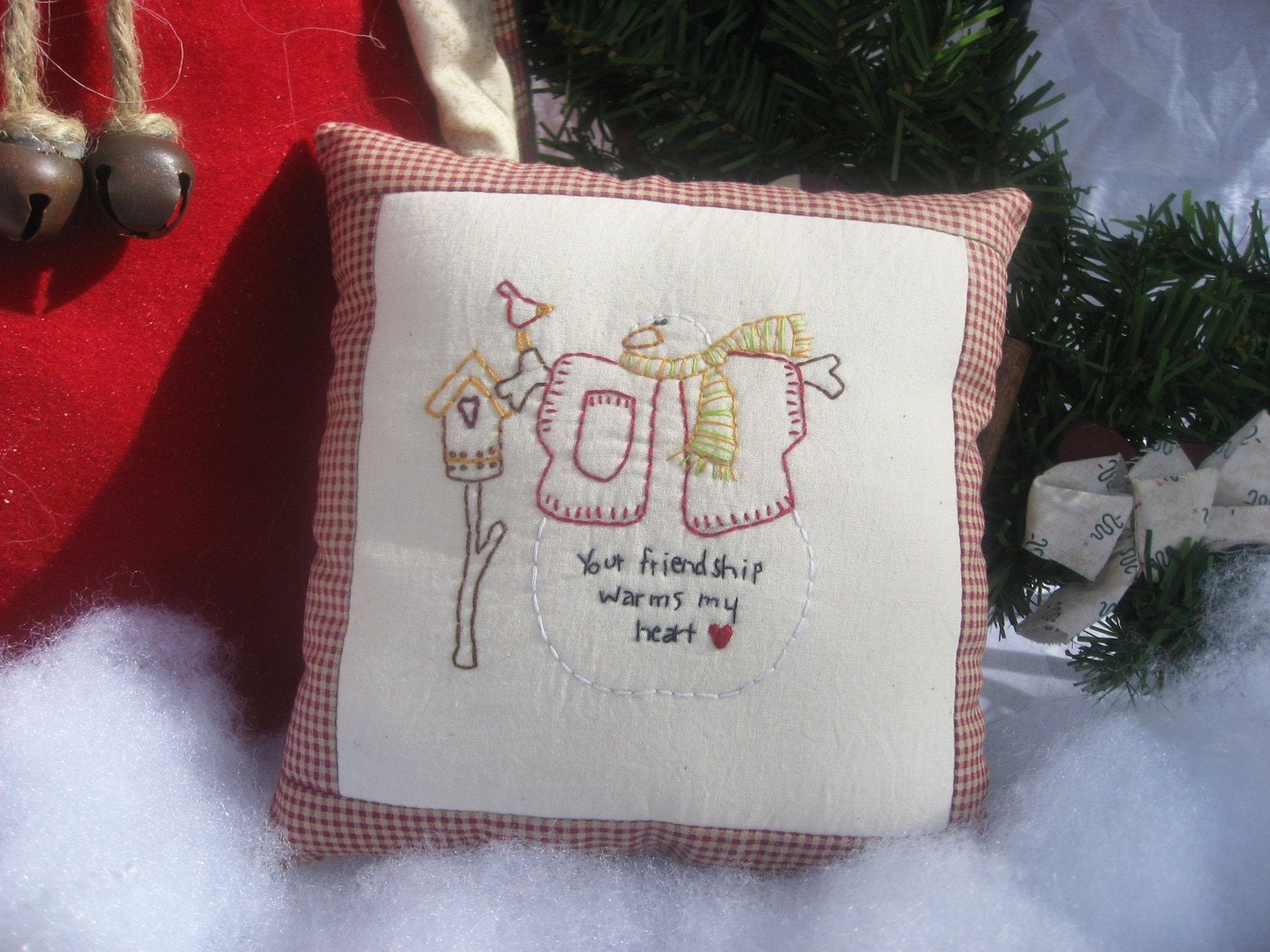 Embroidered Snowman Decorative Pillow