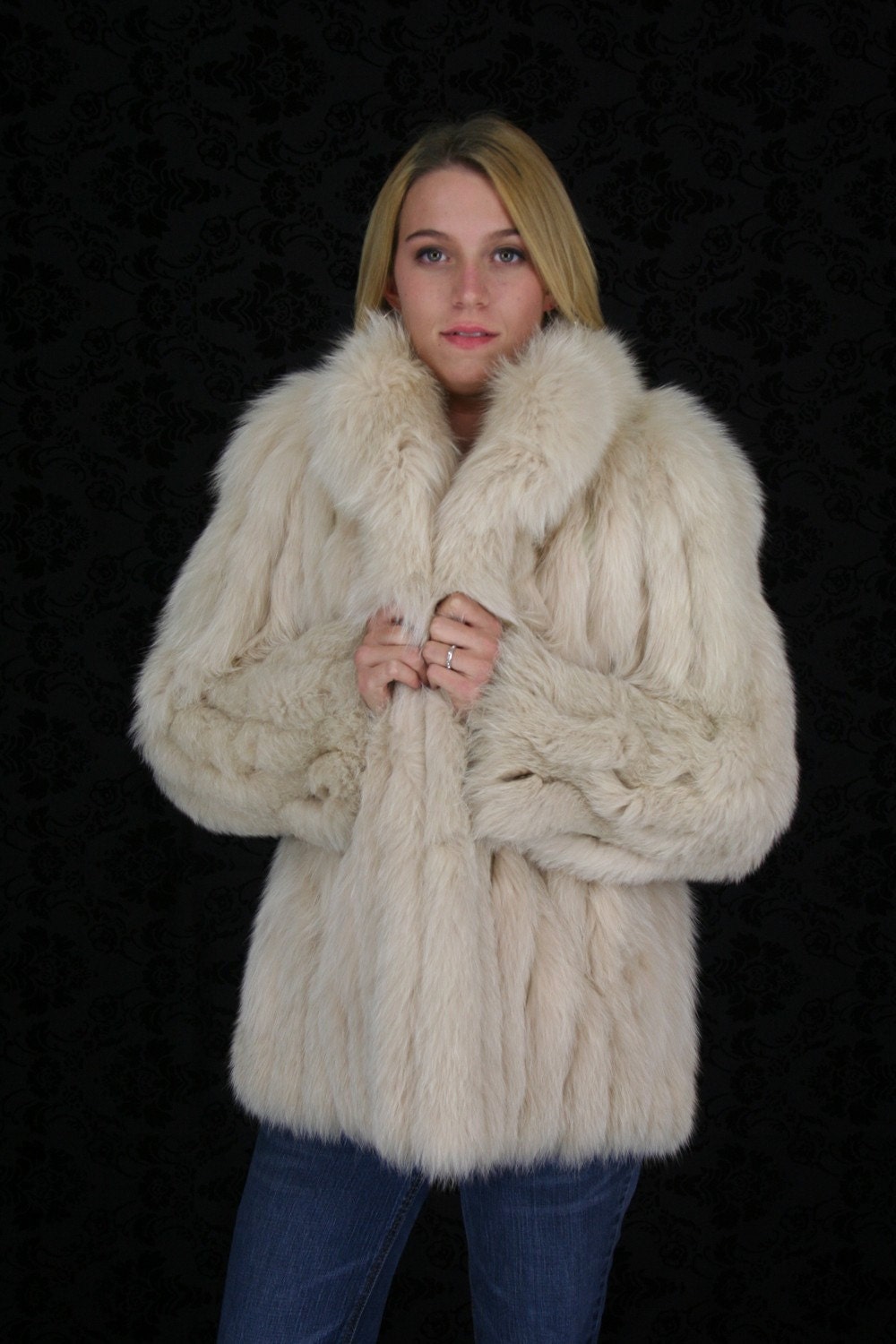 vintage BLUSH FOX FUR Jacket coat white leather M / L