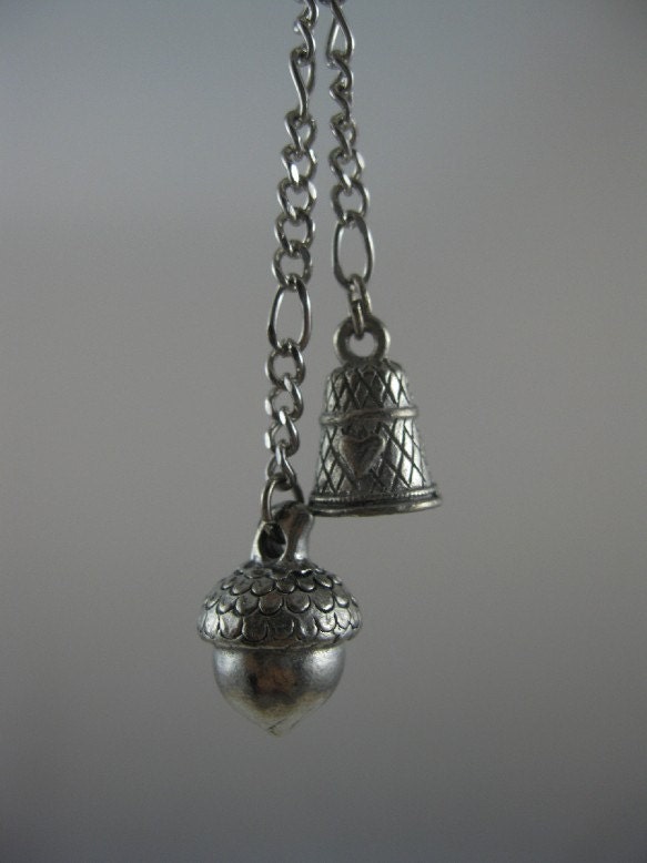 Peter Pan Kisses Necklace with Acorn and Thimble Charms. BEST SELLER.