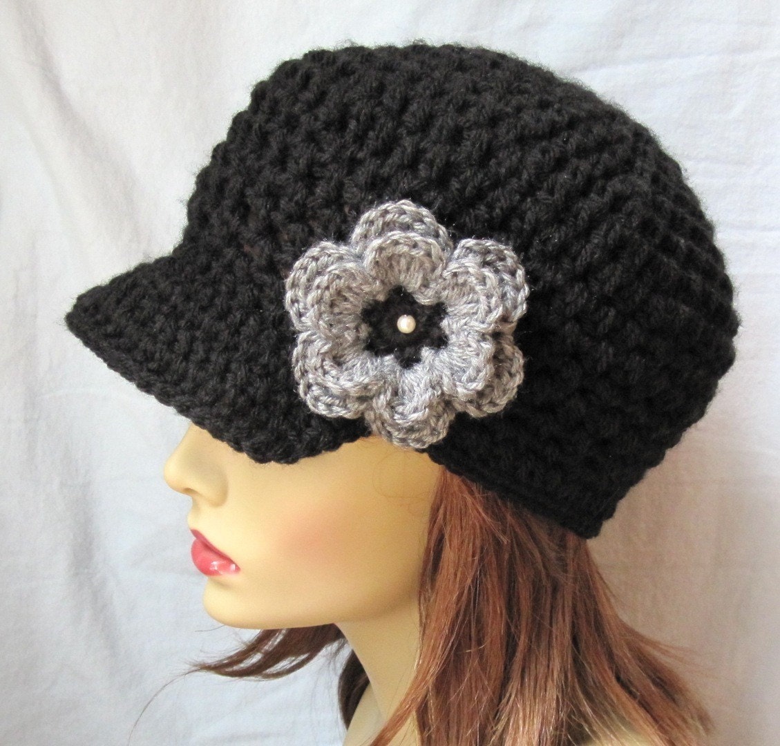 Womens Hat, Medium - Large Teen / Adult Newsboy, Black, Gray, Pearl, Removable Flower Pin Brooch, Jewelry, Wedding Gifts, Birthday Gifts, Photo Prop, Handmade by jadeexpressions on Etsy- JE148NML