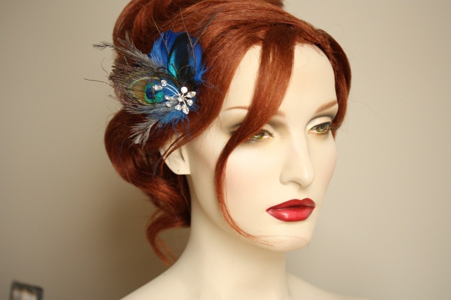  Bridal Hair GIA Whimsical Peacock Blue handmade feather hair 