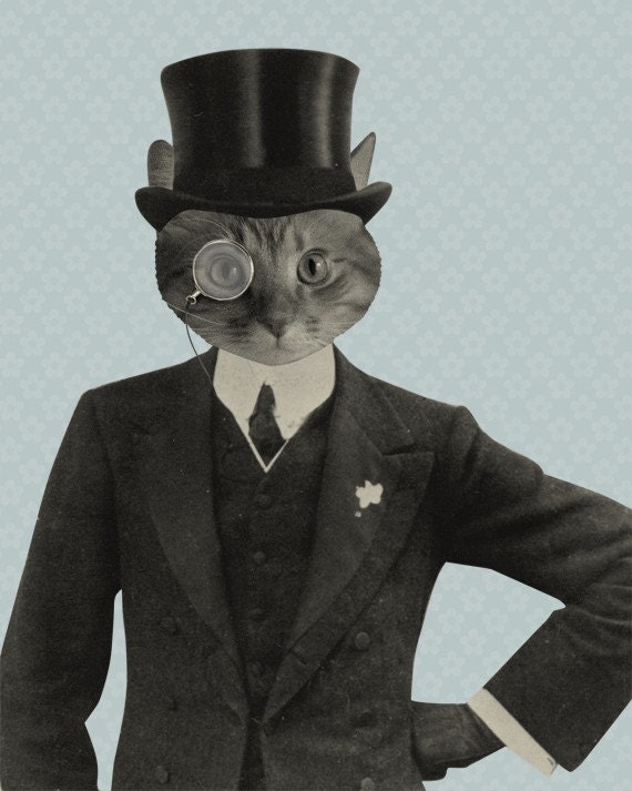 cat in suit. Mr. Fancy Cat in Suit and Hat 8x10 Art Print. From LuciusArt