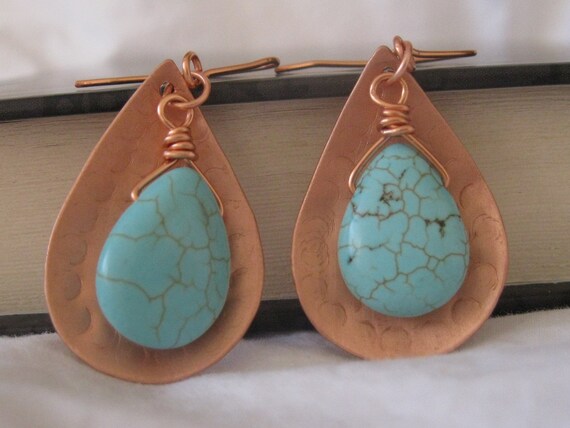 hammered copper teardrop earrings