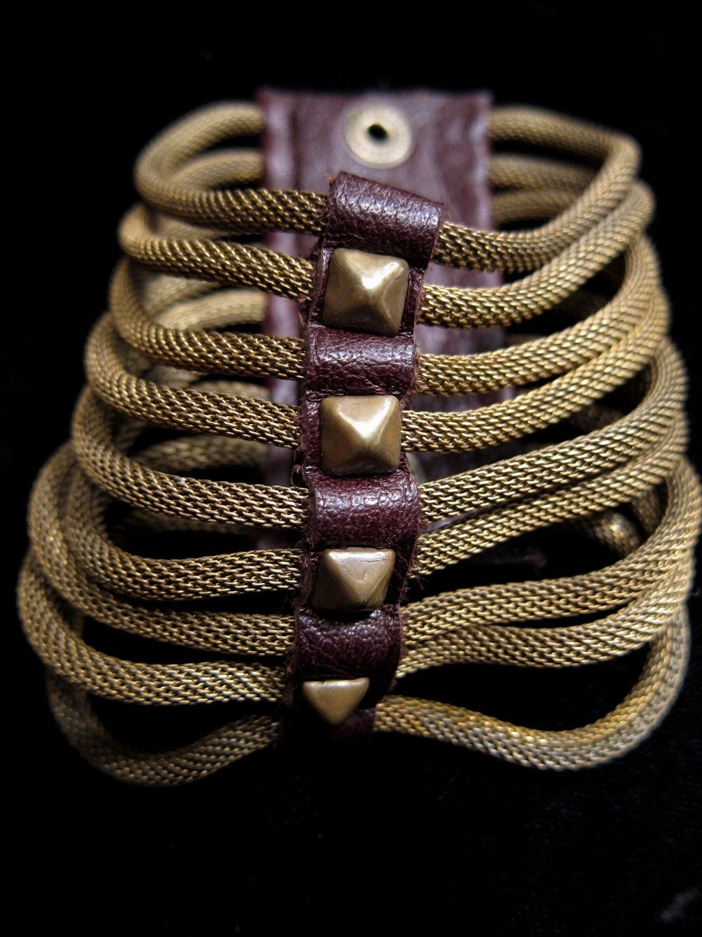 Brass Ribcage Bracelet (pyramid studs)