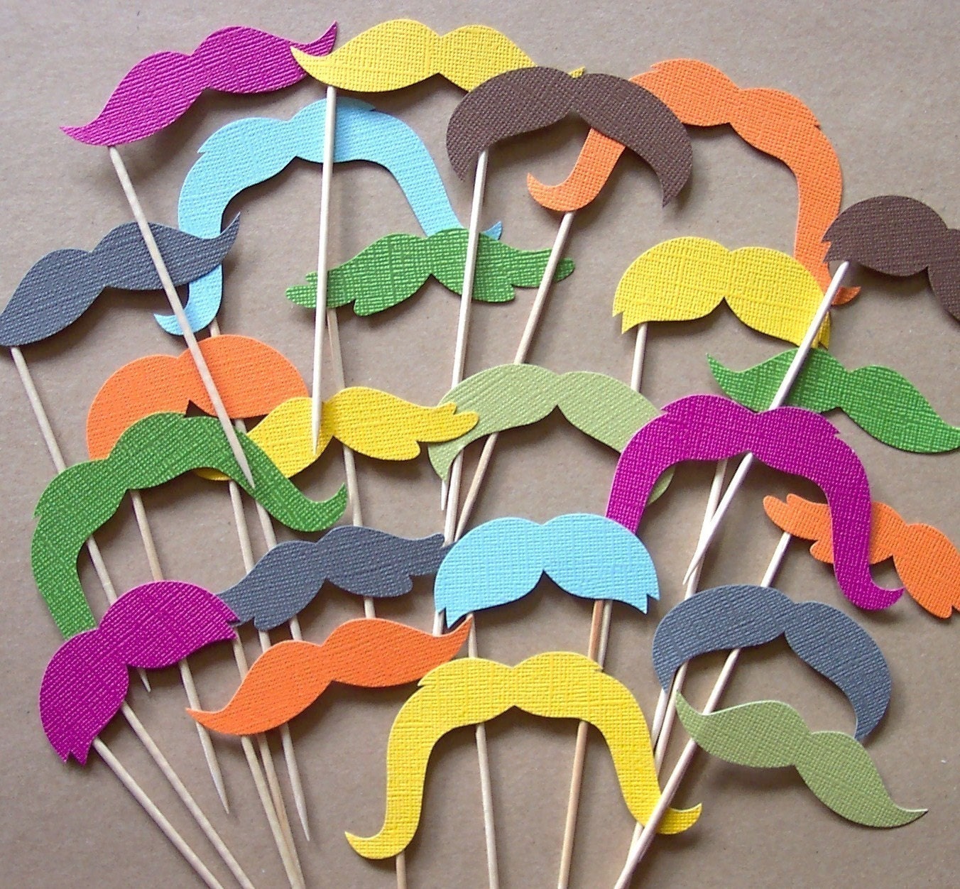 Mustache Cupcake Toppers - Set of 20 Picks - You Choose Colors