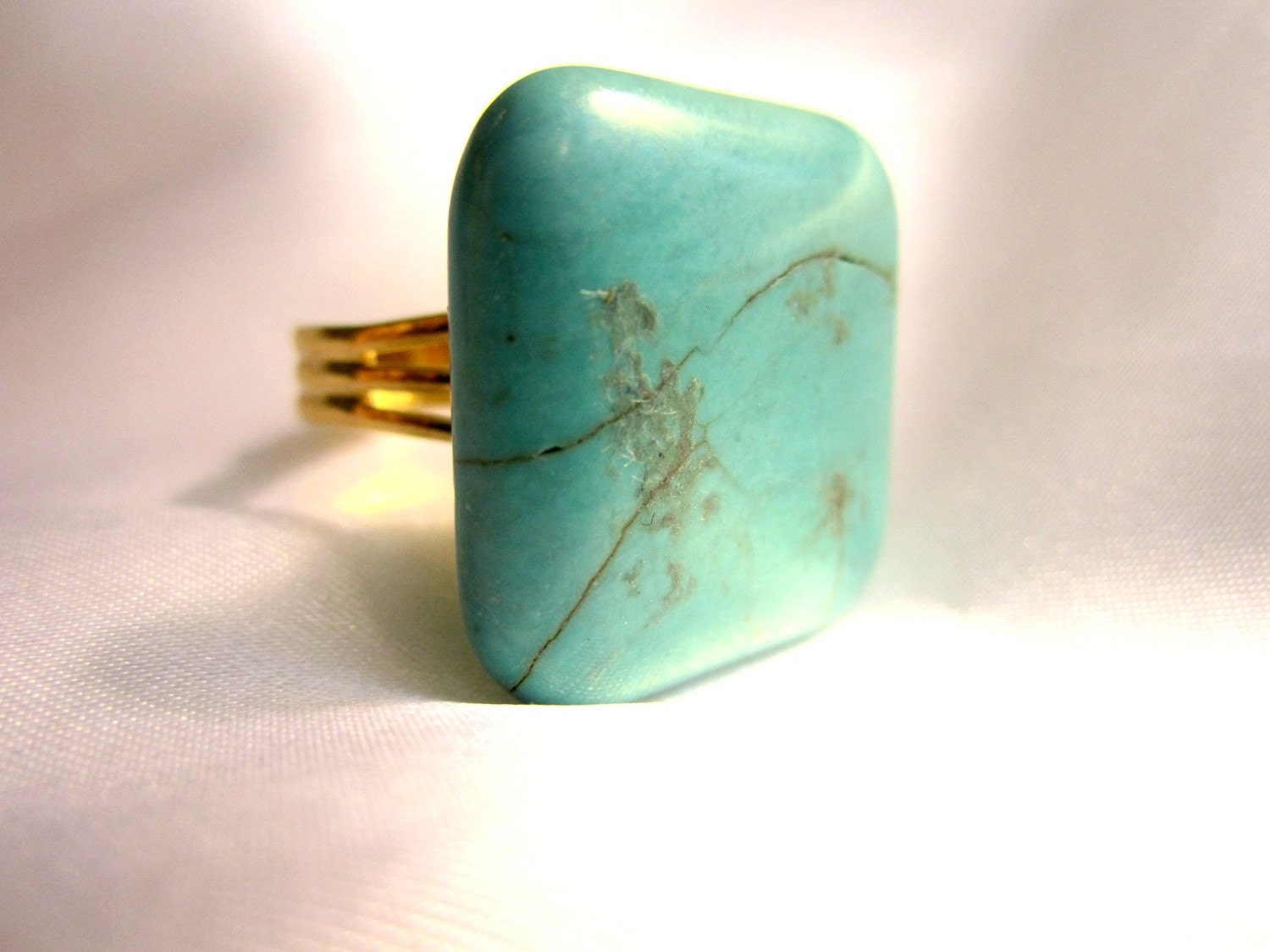Teal Statement Ring on Gold Adjustable Band