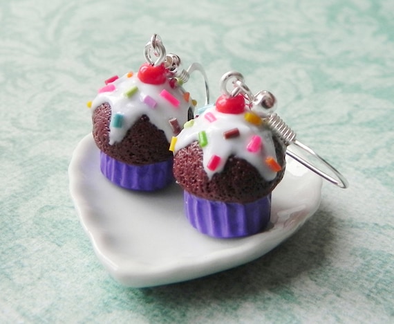 chocolate purple cupcake earrings