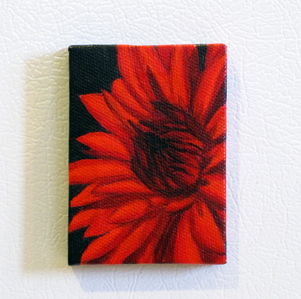 Red Dahlia Mini Painting Refrigerator Art Magnet