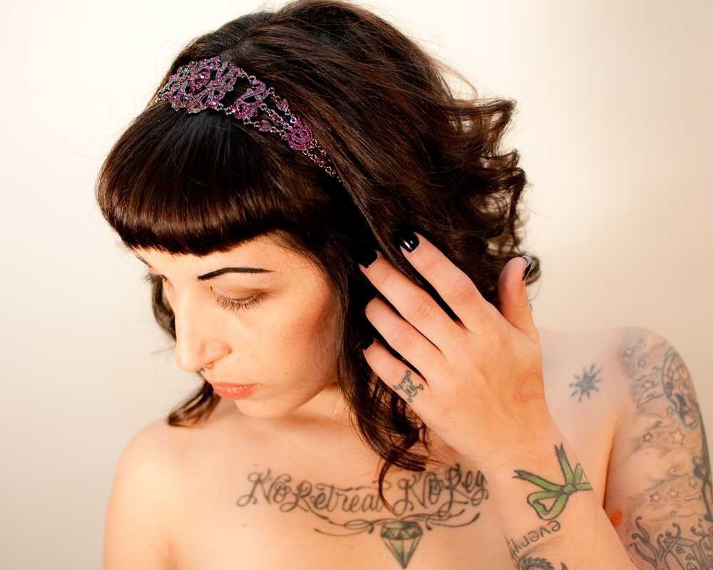 Michelle - Large Vintage style Jeweled Ribbon Headband - Gothic - Black and Purple